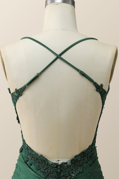 Beaded Dark Green Appliques Bodycon Mini Dress