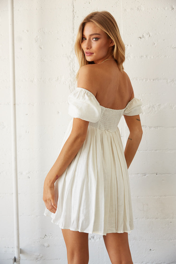 Jasmine Linen Puff Sleeve Babydoll Dress