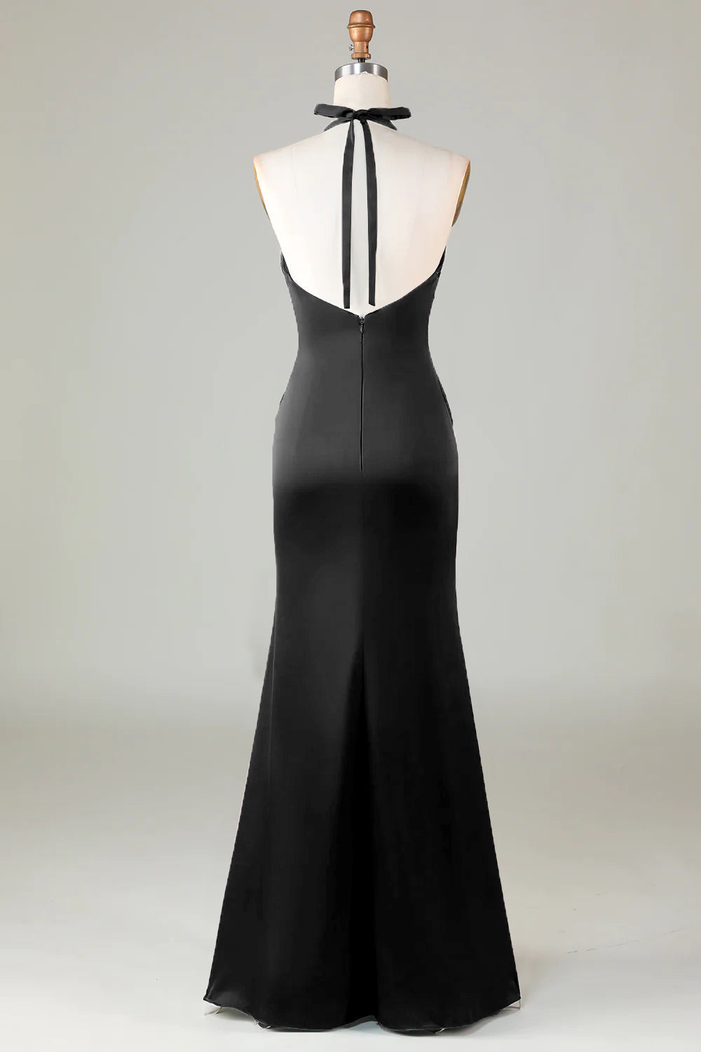 Dusty Sage Satin Sheath Halter Long Bridesmaid Dress