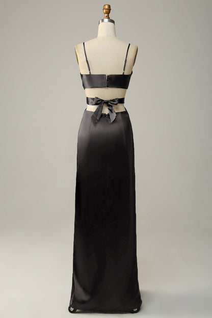 Spaghetti Straps Eucalyptus V neck Bridesmaid Dress