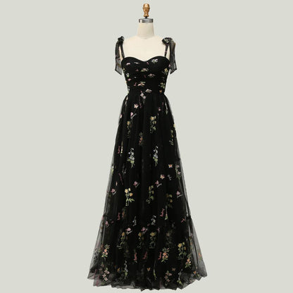 Blue A-line Embroidered Long Formal Gown