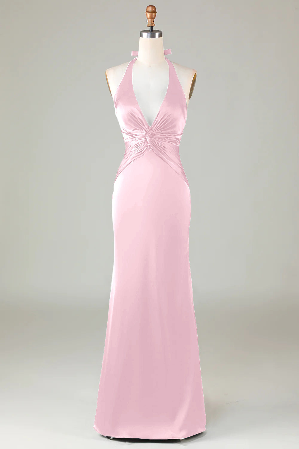 Mermaid Halter Dark Green Long Satin Bridesmaid Dress
