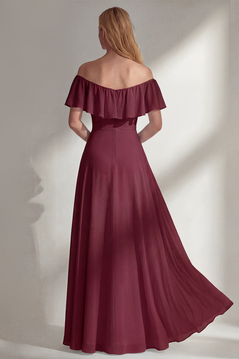 Off the Shoulder A Line Ruffled Sage Green Long Beach Bridesmaid Dress with Slit
