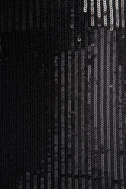 Cosmic Star | Black Sequin High-Neck Maxi Dress With Feather Cuffs