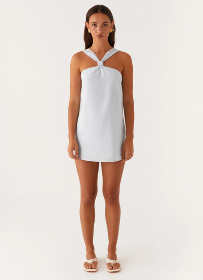 Keira Linen Mini Dress - Blue