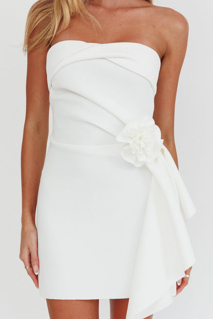 Sasha Cascade Ruffle Rosette Mini Dress White