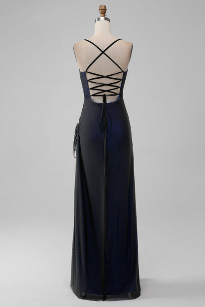 Black Red Sheath Spaghetti Straps Bridesmaid Dress With Elasticity