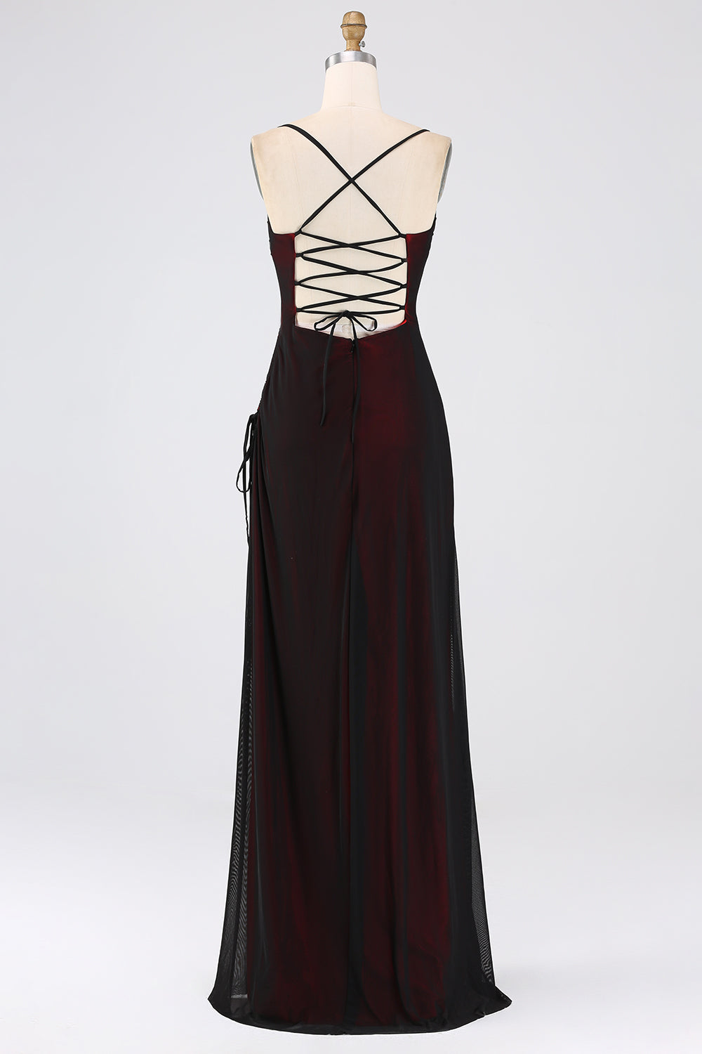 Sheath Spaghetti Straps Black Blue Floor Length Bridesmaid Dress