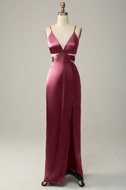 Spaghetti Straps Eucalyptus V neck Bridesmaid Dress