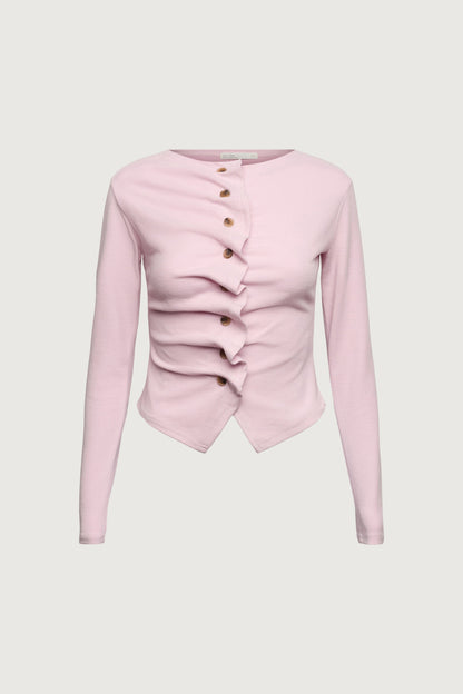 RUFFLE PLACKET BUTTON UP CARDIGAN