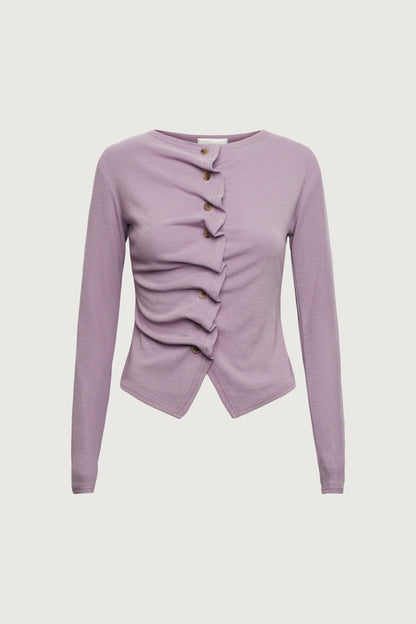 RUFFLE PLACKET BUTTON UP CARDIGAN