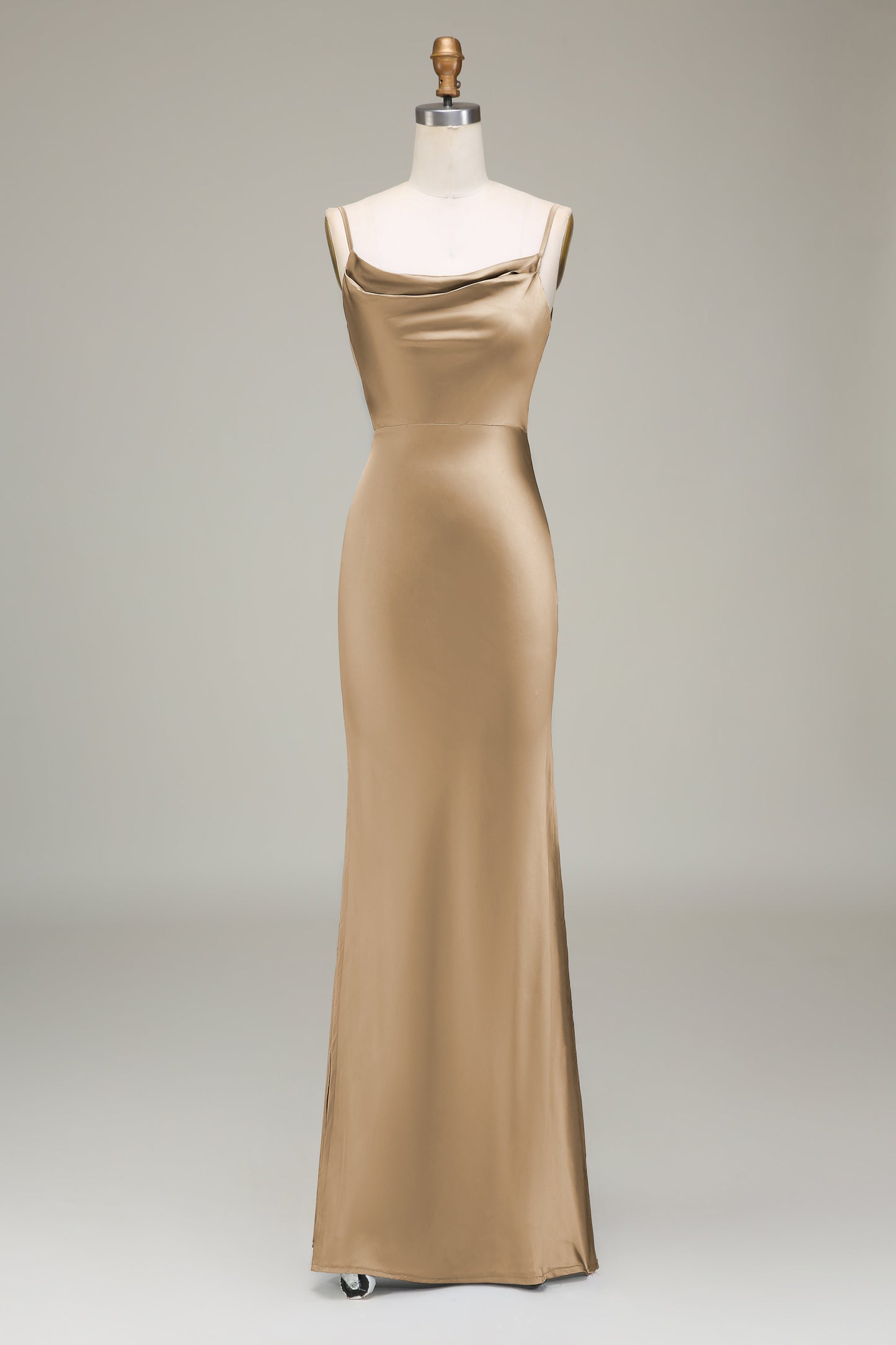 Dusty Blue Sheath Spaghetti Straps Satin Long Bridesmaid Dress