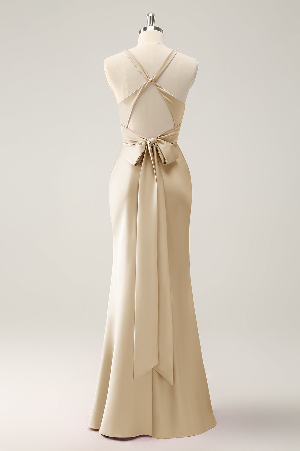 Dusty Blue Mermaid V Neck Satin Long Bridesmaid Dress