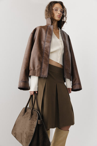 VINTAGE INSPIRED VEGAN LEATHER BOMBER JACKET