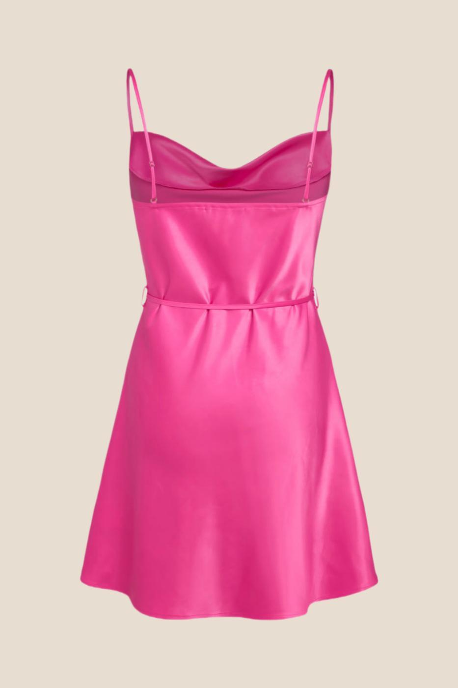 Cowl Neck Champagne Short Dress with Belt
