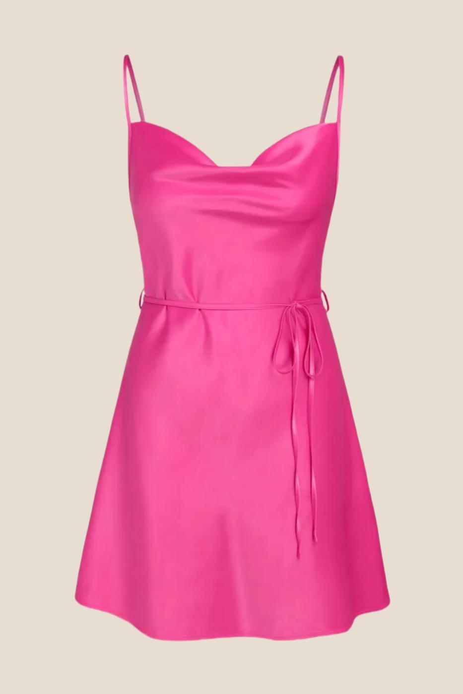 Cowl Neck Champagne Short Dress with Belt