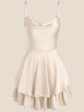 Cowl Neck Light Champagne Ruffles Short Princess Dress