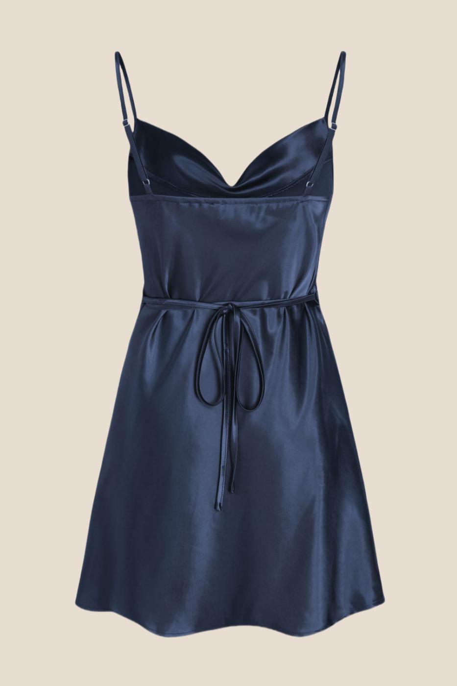 Cowl Neck White Back Tie A-line Short Dress