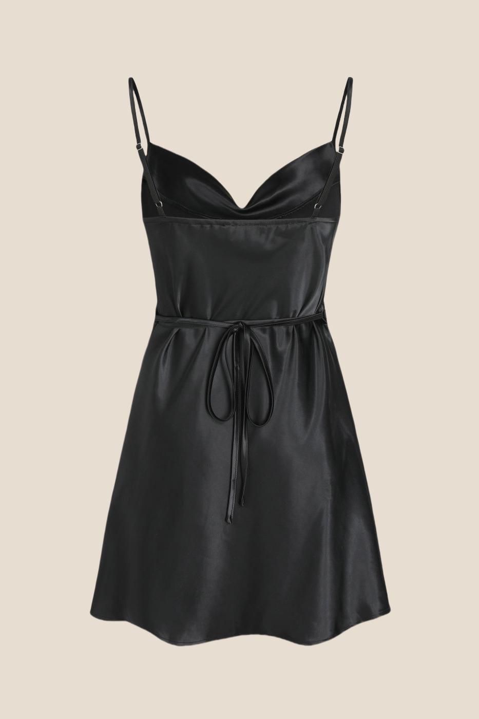 Cowl Neck White Back Tie A-line Short Dress