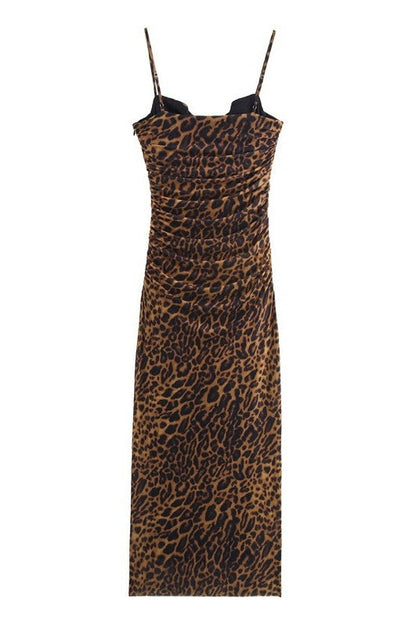 Orange Straps Print Draped Fitted Dress