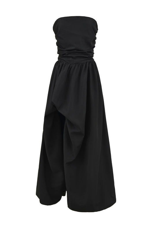 Black Strapless Slit Long Dress