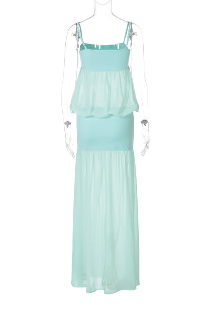 Mint Green Straps Fitted Tiered Dress