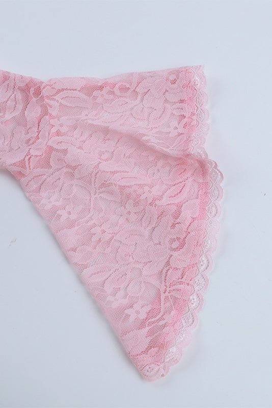 Long Sleeves Pink Lace Short Dress