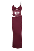 Burgundy Sheer Cutout Fitted Dress