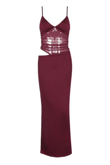 Navy Blue Sheer Cutout Fitted Dress