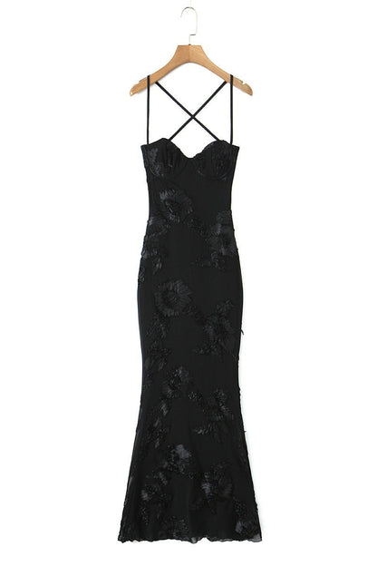 Blue Embroidered Fitted Straps Dress