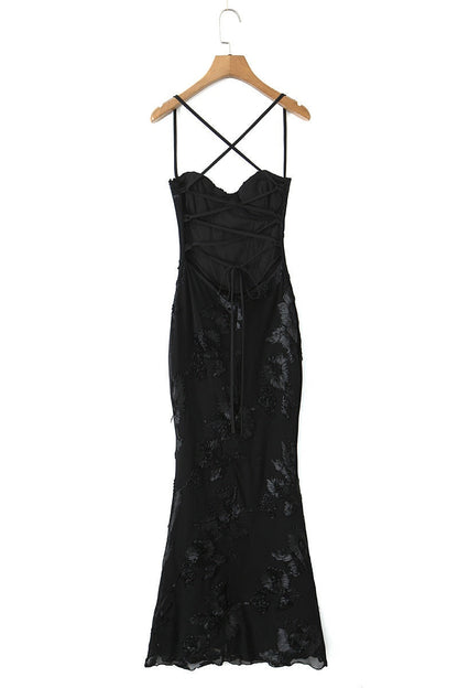 Blue Embroidered Fitted Straps Dress