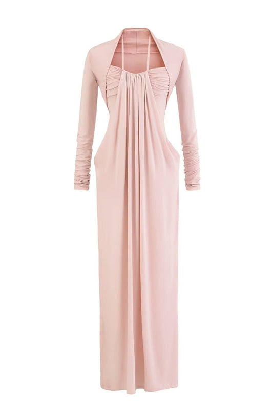 Pink Halter Long Dress with Jacket