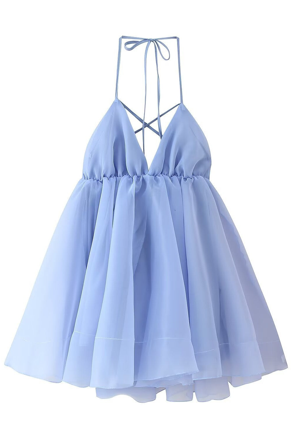 Blue V Neck A-line Short Dress