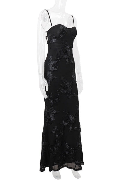 Black Straps Mermaid 3D Flower Dress
