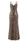 Leopard Sequin Cowl Neck Fitted Long Dress