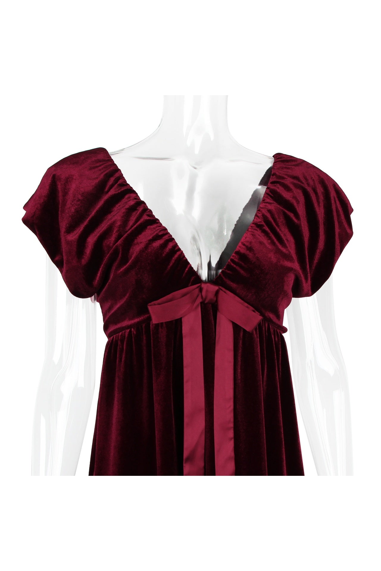 Burgundy Velvet Cap Sleeves Short Dress