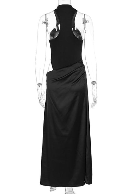 Black Halter Cut-out Ruched Fitted Long Dress