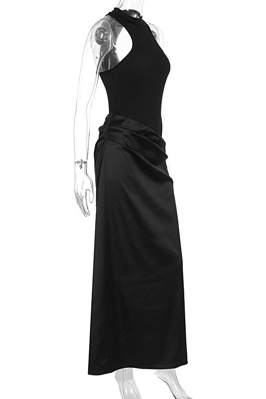 Black Halter Cut-out Ruched Fitted Long Dress