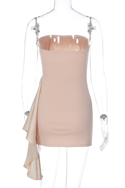 Nude Tight Ruched Side Train Short Dress