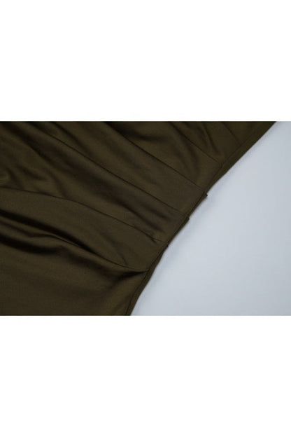 Olive Green Cowl Neck Fitted Long Dress