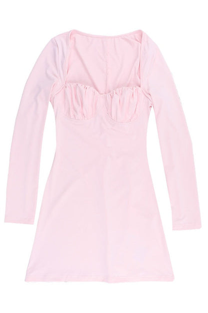 Long Sleeves Pink Short Dress