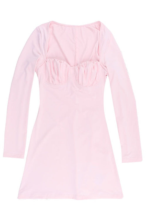 Long Sleeves Pink Short Dress