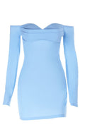 Blue Long Sleeves Tight Short Dress