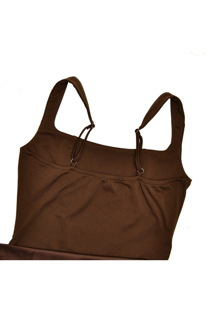 Brown Square Fitted Draped Long Dress