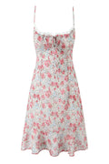 Pink Floral Spaghetti Strap Bow Long Dress