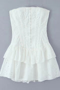 Black Strapless Lace Ruffle Short Dress