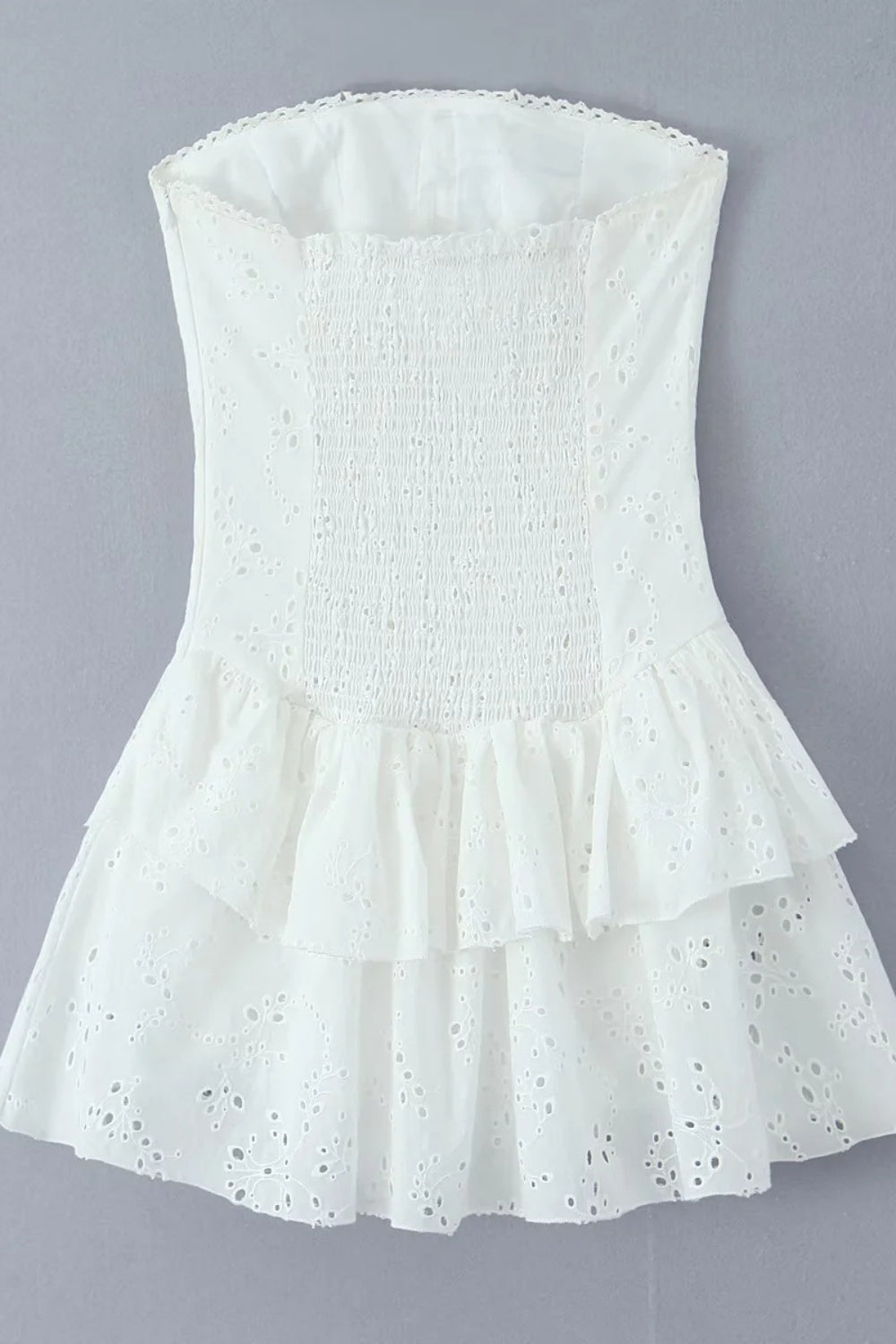 Black Strapless Lace Ruffle Short Dress