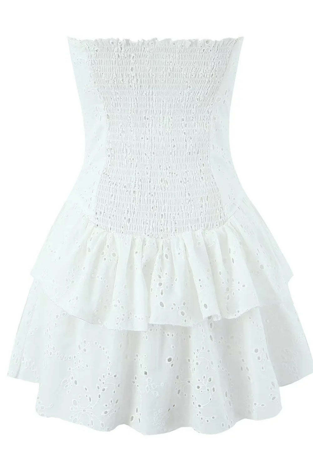 Black Strapless Lace Ruffle Short Dress