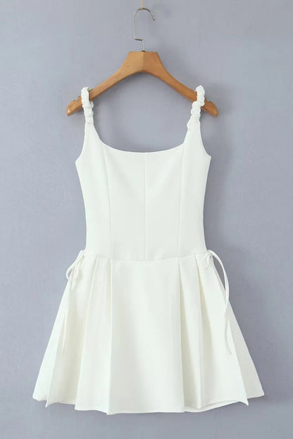 Black Square Lace Neck  Bow Short Dress
