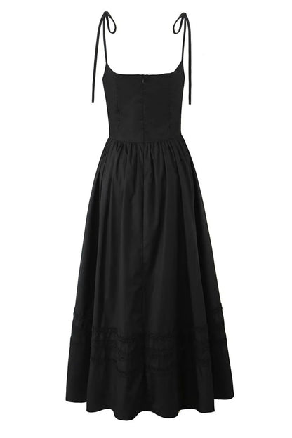 Black Lace Neck Ruched Long Party Dress